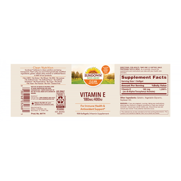 Sundown Naturals Vitamin E Iu Softgels Vitamin Sg