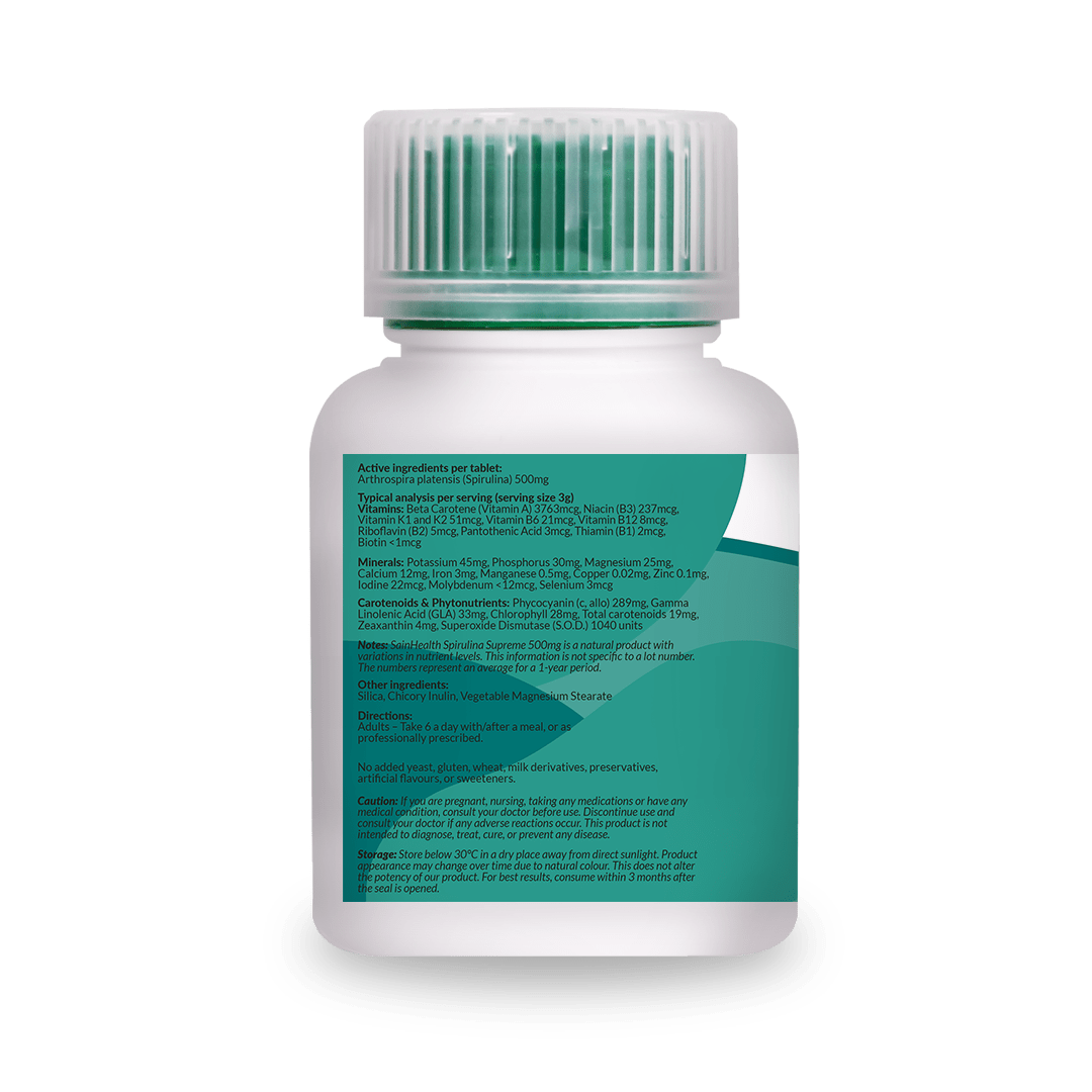 SainHealth Spirulina Supreme 500mg, 180 tabs Vitamin SG